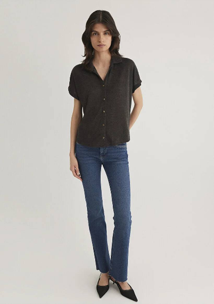 Resim Mavi Kısa Kollu Polo Kadın T-Shirt M1612142-70087