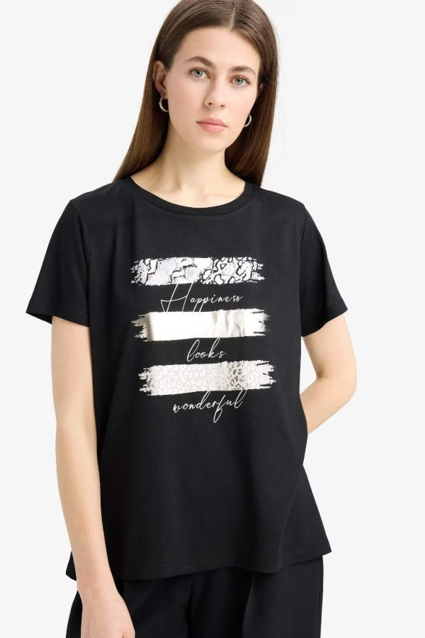 Resim Defacto Kadın Kısa Kol T-shirt E5063AX/BK81