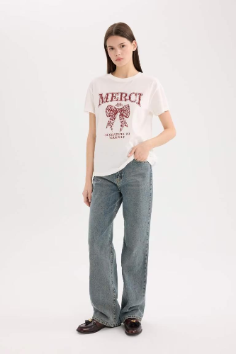 Resim Defacto Kadın Kısa Kol T-shirt D9606AXWT32