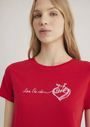 Resim Mavi Bisiklet Baskılı Grafik Kadın T-Shirt M1612961-82054