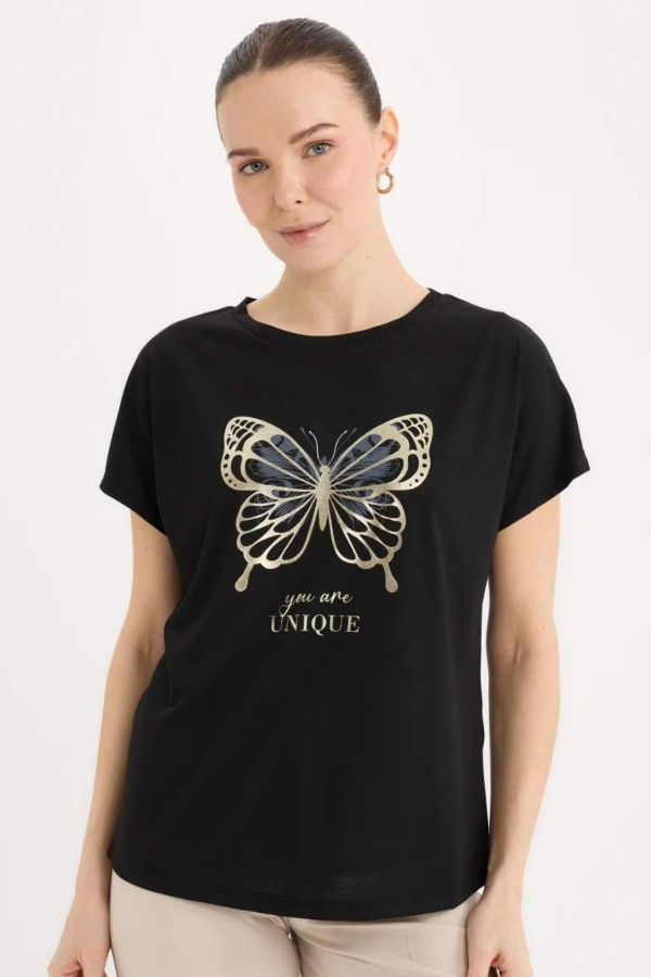 Resim Defacto Kadın Kısa Kol T-shirt D8924AX/BK27