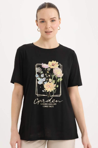 Resim Defacto Kadın Kısa Kol T-shirt E1212AX/BK27