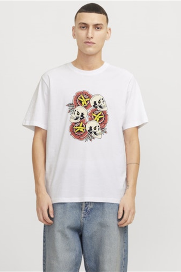 Resim Jack & Jones Joranatomy Skull Tee Ss Crew Neck Sn Erkek T-shirt 12272966