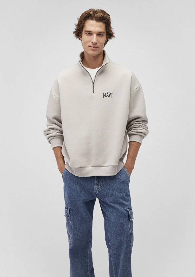 Resim Mavi Yarım Fermuarlı Erkek Sweat M0S10208-70074