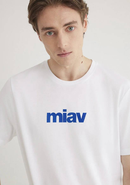 Resim Mavi Miav Baskılı Tişört Beyaz Erkek T-Shirt M067153-620