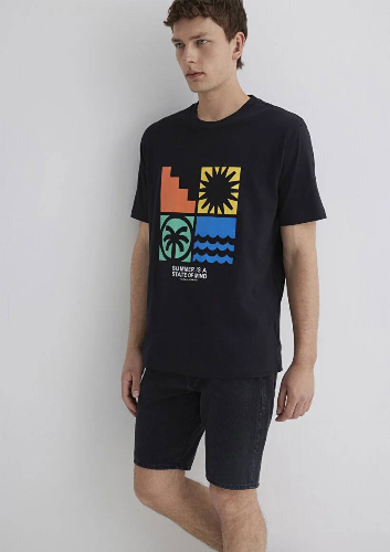 Resim Mavi Loose Erkek  T-shirt M0612611-900