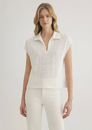 Resim Mavi Polo Yaka Penye Kadın T-shirt M1612610-70057