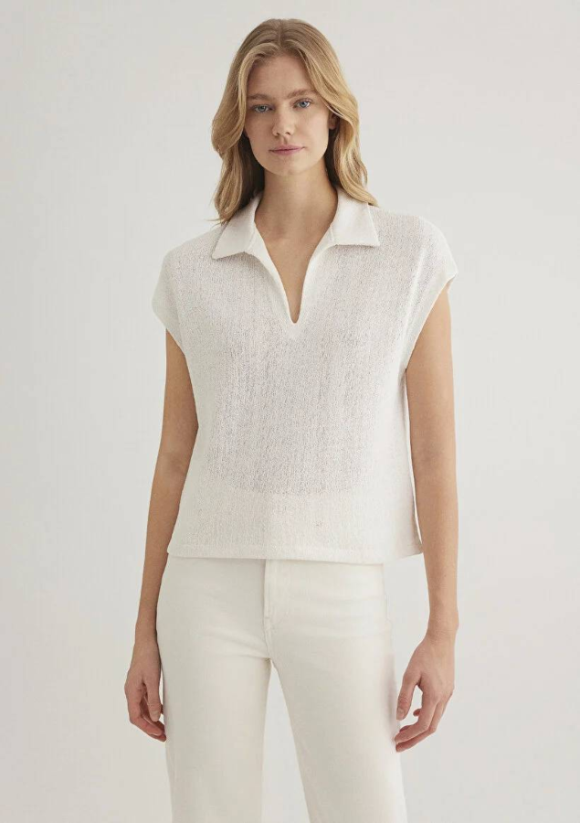 Resim Mavi Polo Yaka Penye Kadın T-shirt M1612610-70057