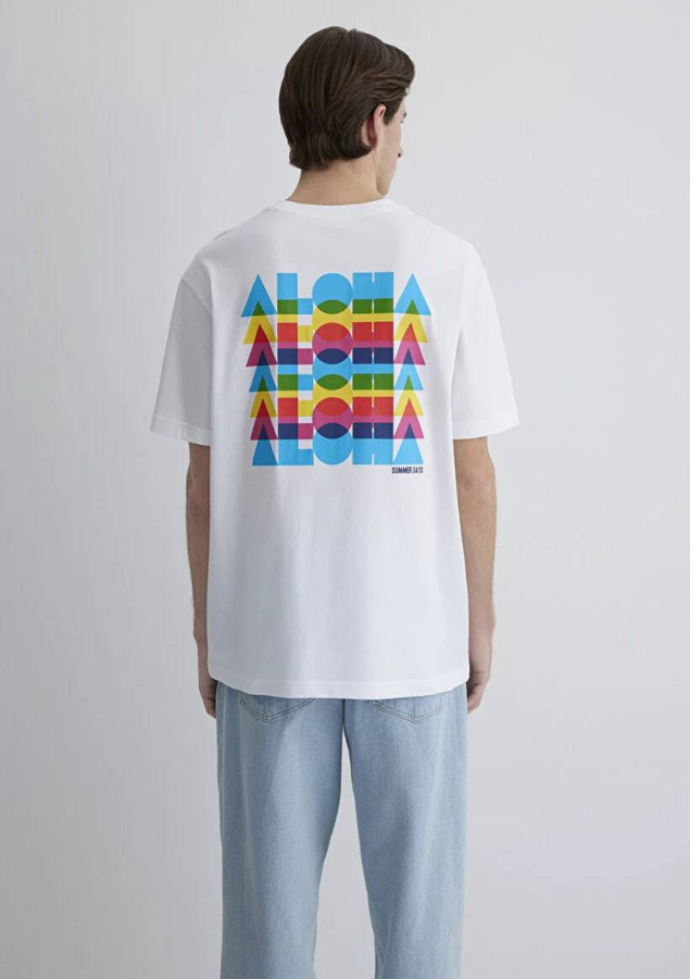 Resim Mavi Loose Erkek  T-shirt M0612612-620