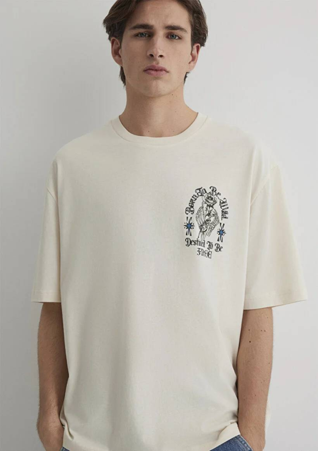 Resim Mavi Relaxed Erkek  T-shirt M0612703-70072