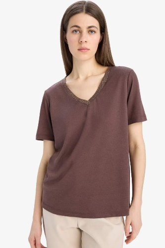 Resim Defacto Kadın Kısa Kol T-shirt K5057AZBN258