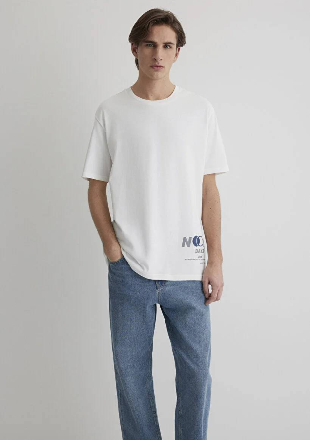 Resim Mavi Loose Erkek  T-shirt M0612720-70057