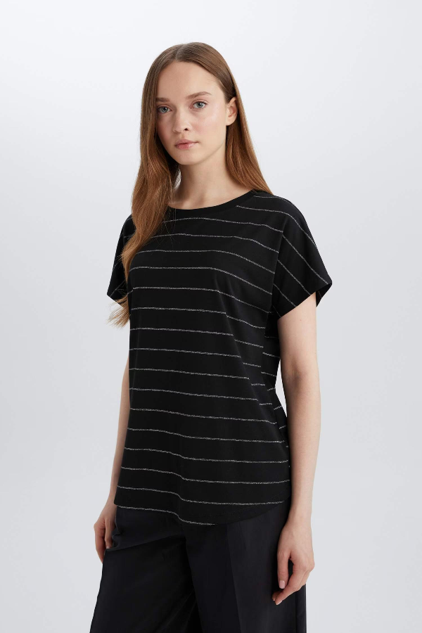 Resim Defacto Kadın Kısa Kol T-shirt E6075AX/BK81
