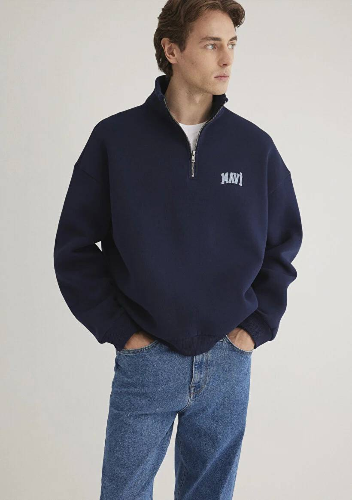Resim Mavi Yarım Fermuarlı Erkek Sweat M0S10208-70497