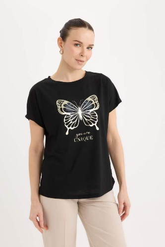 Resim Defacto Kadın Kısa Kol T-shirt D8924AX/BK27