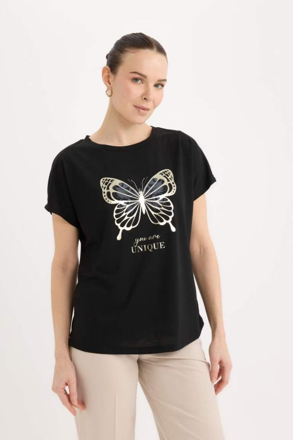 Resim Defacto Kadın Kısa Kol T-shirt D8924AX/BK27