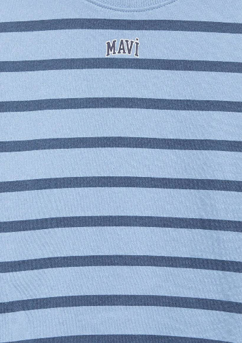 Resim Mavi Logo Baskılı Çizgili Erkek Çocuk Sweat M6S10144-90780