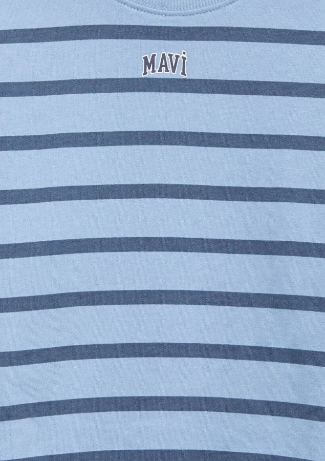 Resim Mavi Logo Baskılı Çizgili Erkek Çocuk Sweat M6S10144-90780