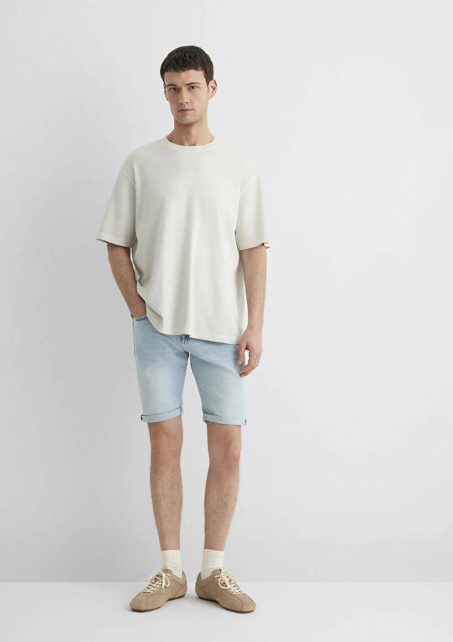 Resim Mavi Skinny Erkek  Kot&Kanvas Şort M0428489644