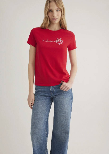 Resim Mavi Bisiklet Baskılı Grafik Kadın T-Shirt M1612961-82054