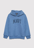 Resim Mavi Logo Baskılı Kapşonlu Erkek Çocuk Sweat M6S10143-83767