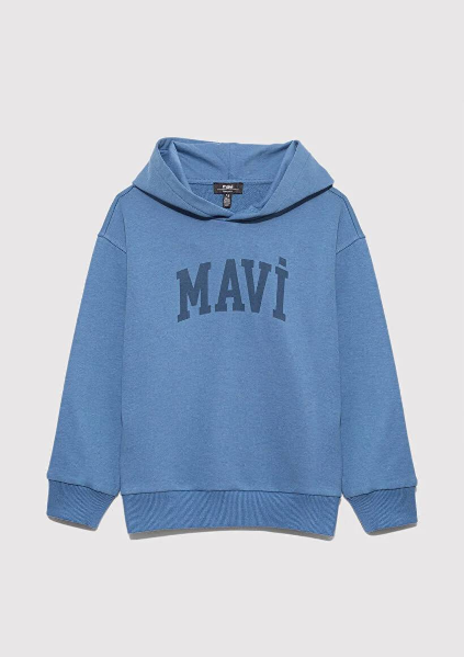 Resim Mavi Logo Baskılı Kapşonlu Erkek Çocuk Sweat M6S10143-83767