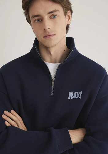 Resim Mavi Yarım Fermuarlı Erkek Sweat M0S10208-70497