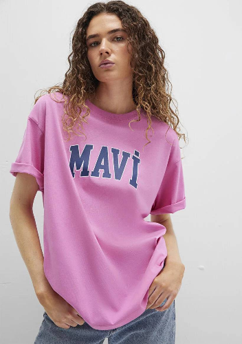 Resim Mavi Baskılı Kadın T-Shirt M1600843-71033