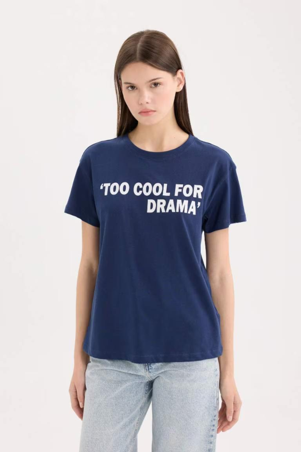 Resim Defacto Kadın Kısa Kol T-shirt D9605AX/NV241