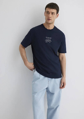 Resim Mavi Erkek Mavi Baskılı T-Shirt M0612796-70490