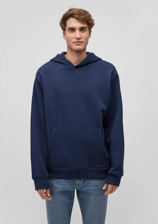 Resim Mavi Kapüşonlu  Loose Erkek Sweat M0S10275-70490