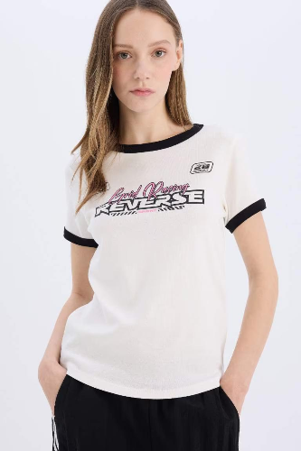 Resim Defacto Kadın Kısa Kol T-shirt E4378AX/WT32