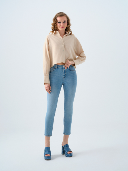 Resim Loft Kadın Loose Long Crop uzun KOLGömlek Lf2038401
