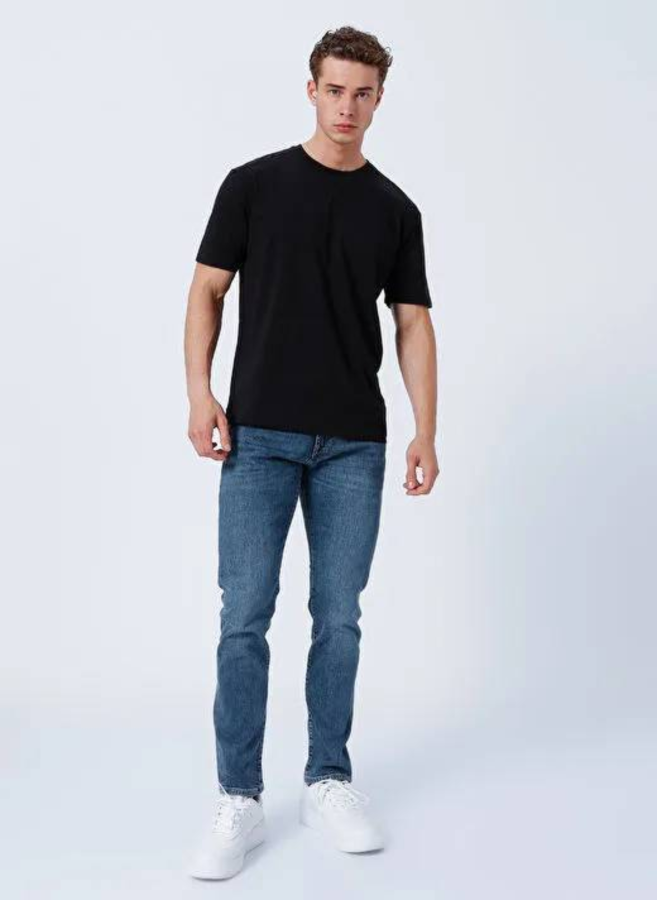 Resim Mavi Bisiklet Yaka Erkek T-Shirt M0610136-900