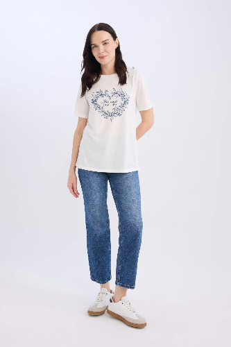 Resim Defacto Kadın Kısa Kol T-shirt E3026AXER105