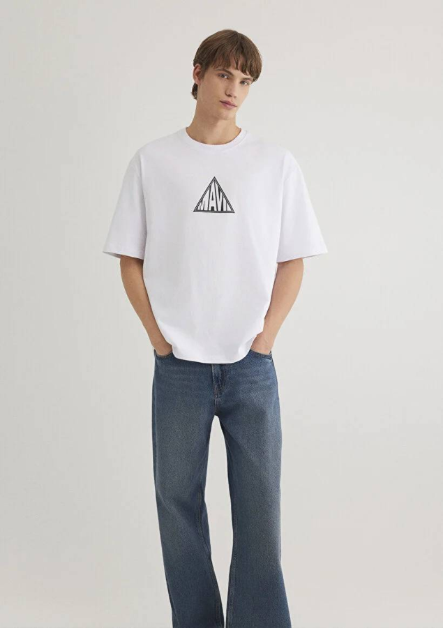 Resim Mavi Baskılı Erkek T-Shirt M0612524-620