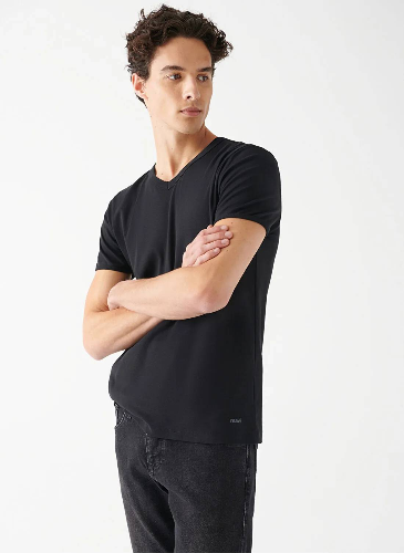 Resim Mavi V Yaka Erkek T-Shirt M063748-900