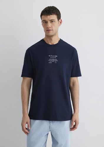Resim Mavi Erkek Mavi Baskılı T-Shirt M0612796-70490