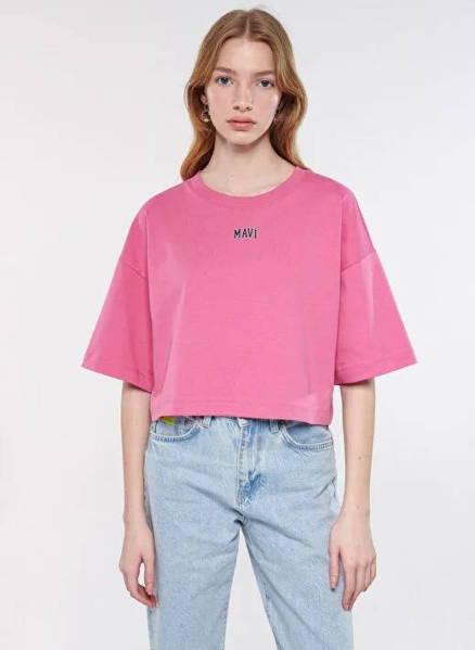 Resim Mavi Yuvarlak Yaka Kısa Kollu Penye Tişört Me Kadın T-Shirt M1611585-84670