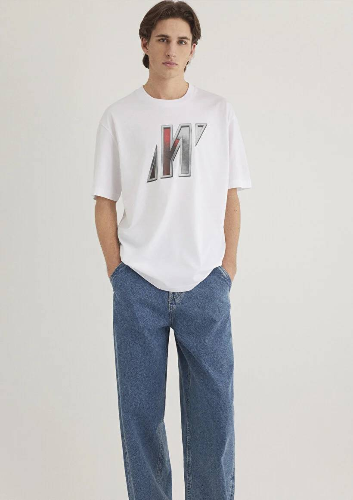 Resim Mavi Loose Erkek  T-shirt M0612750-620