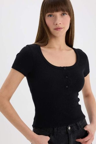 Resim Defacto Kadın Kısa Kol T-shirt E5781AX/BK81