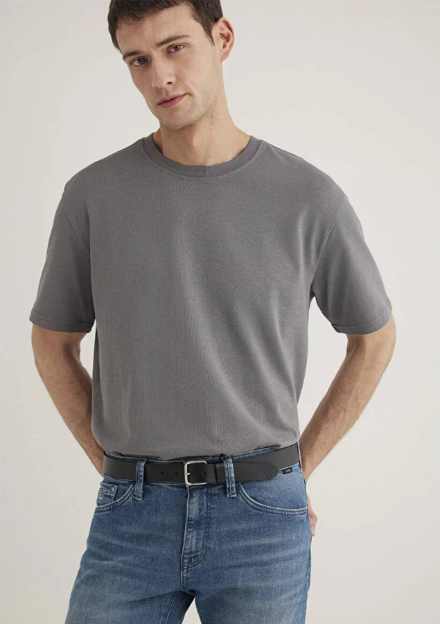 Resim Mavi Bisiklet Yaka Erkek T-Shirt M0611596-80020