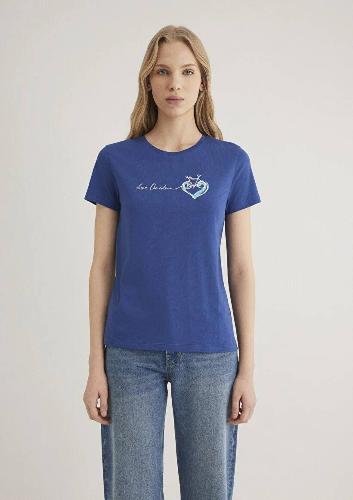 Resim Mavi Bisiklet Baskılı Grafik Kadın T-Shirt M1612961-70899