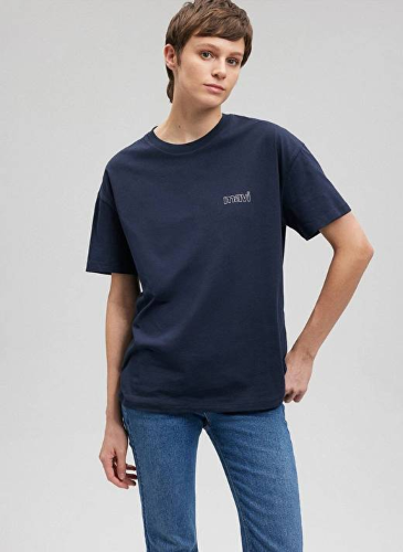 Resim Mavi Kısa Kollu Kadın T-Shirt M1611309-70490