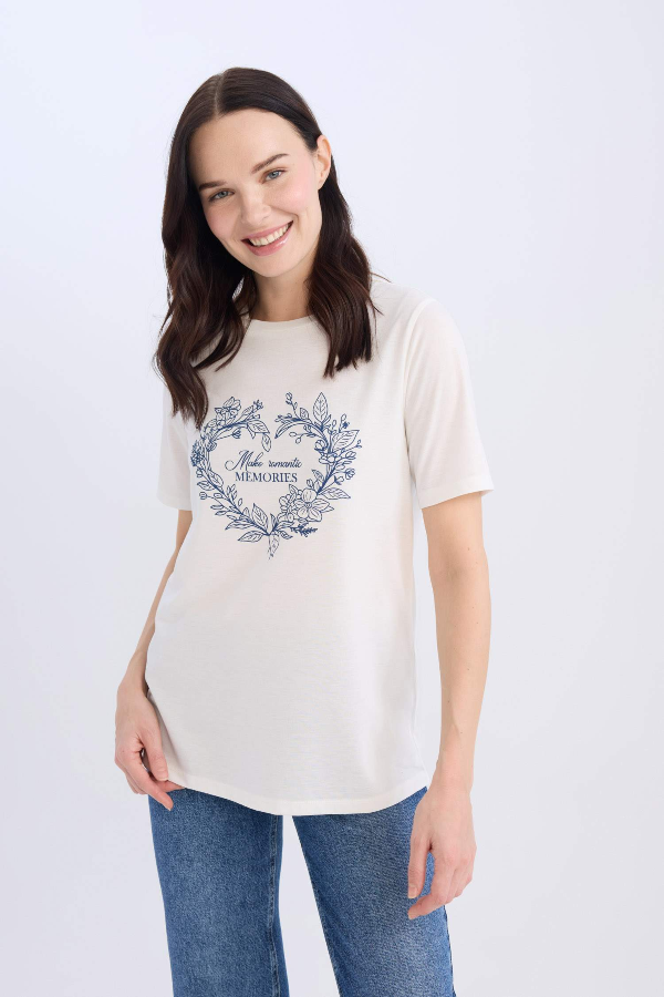 Resim Defacto Kadın Kısa Kol T-shirt E3026AXER105