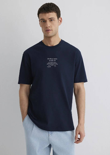 Resim Mavi Erkek Mavi Baskılı T-Shirt M0612796-70490