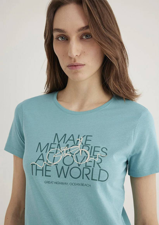 Resim Mavi Slim Kadın  T-shirt M1613190-71823