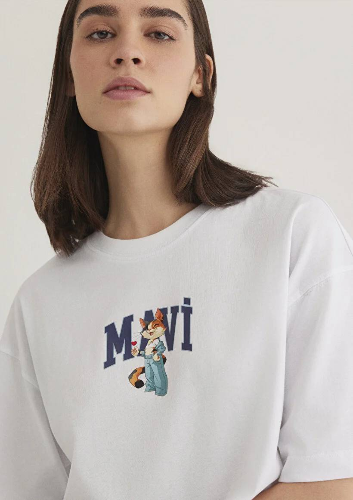 Resim Mavi Kedi Logo Baskılı Kadın T-Shirt M1613284-620