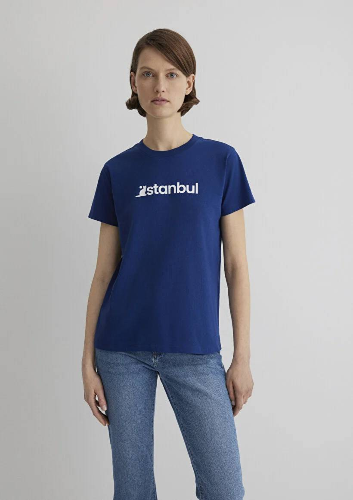 Resim Mavi Kedi İstanbul Baskılı Kadın T-shirt M1612111-70722