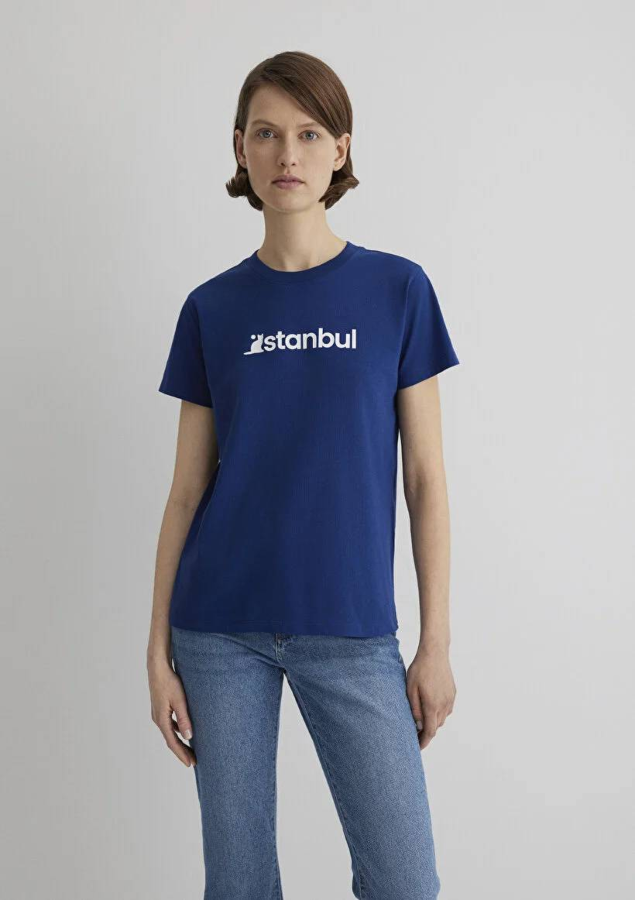 Resim Mavi Kedi İstanbul Baskılı Kadın T-shirt M1612111-70722